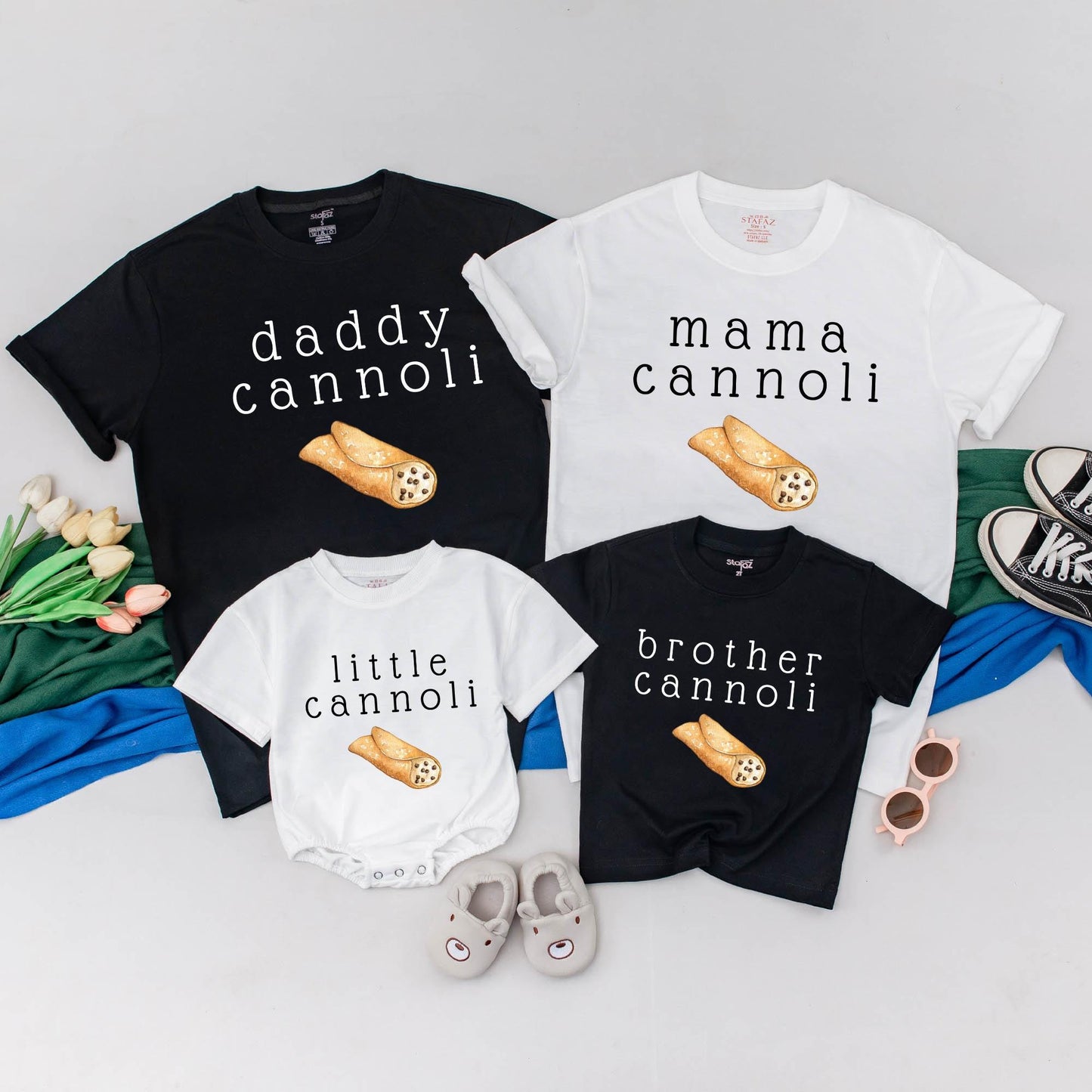 Cannoli Family Matching Shirts & Little Cannoli Romper Italian Birthday Party Outfit Pastry Gift