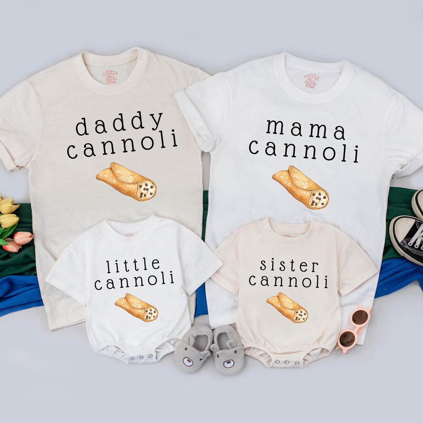 Cannoli Family Matching Shirts & Little Cannoli Romper Italian Birthday Party Outfit Pastry Gift