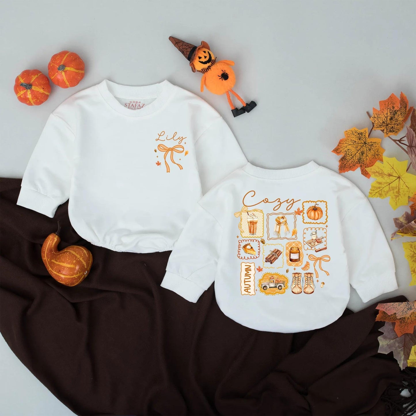 Personalized Lily Cozy Autumn Baby Romper Custom Name Infant Bodysuit Pumpkin Patch Fall Clothes