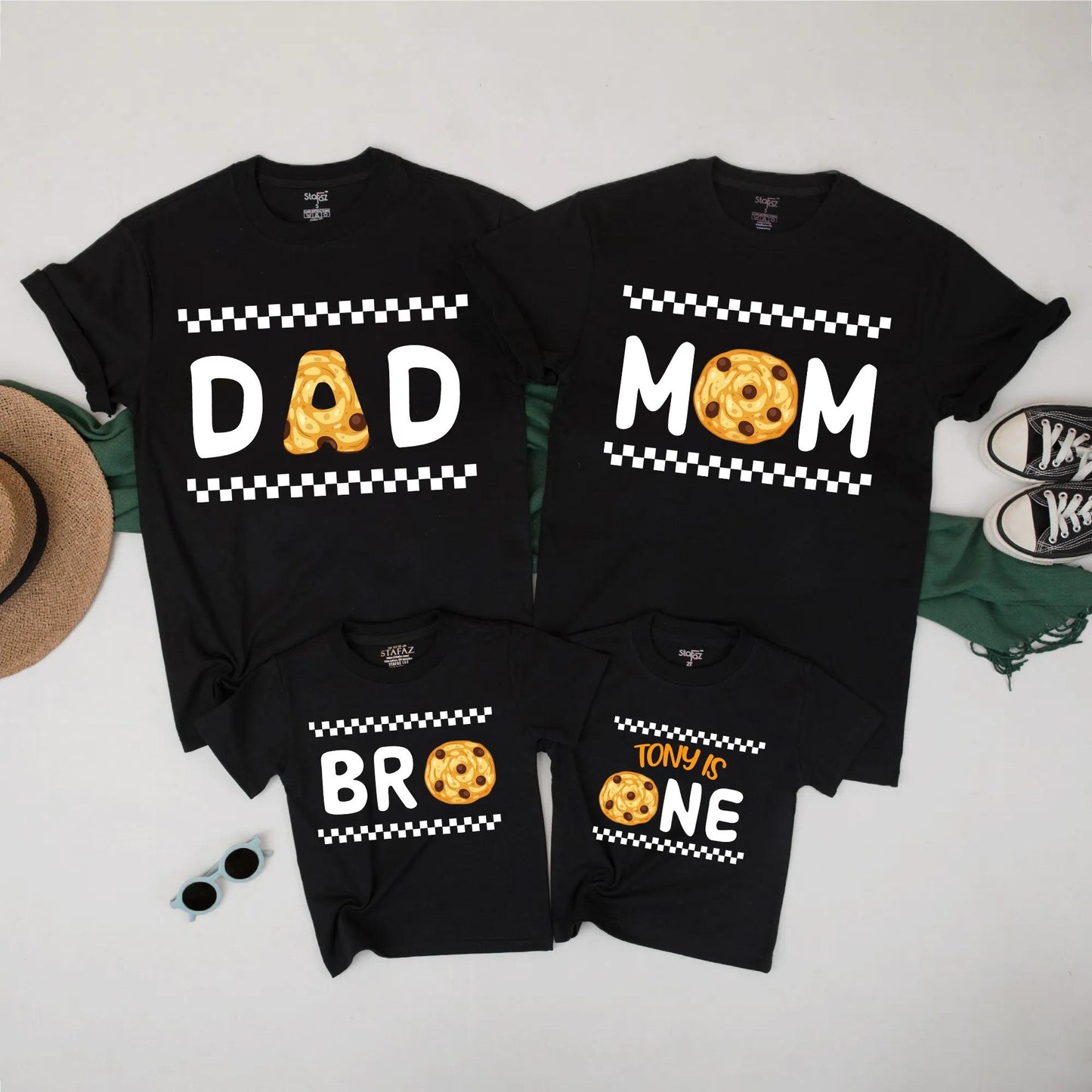 Matching Family Cookie Birthday Shirts Romper with Red Text Cookie Graphics for Mom Dad Bro Baby Tony One First Celebration Soft Cotton