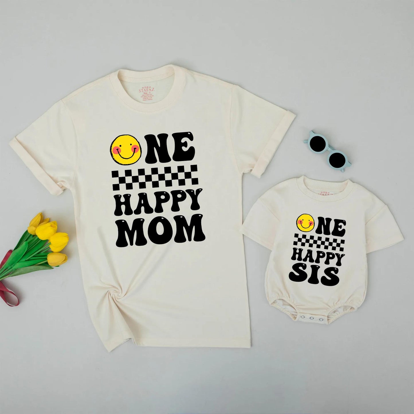 One Happy Birthday Matching Family Shirts Retro Groovy Smiley Face Romper First Birthday Outfit Boy Girl Birthday Dude Vibes