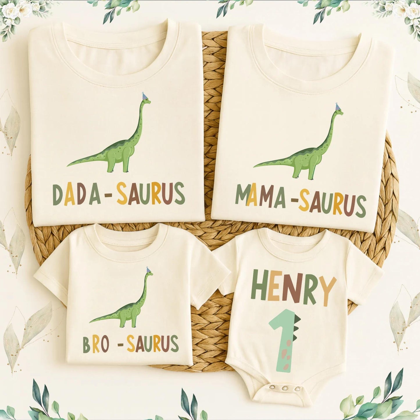 Dada-Saurus Family Matching 1st Birthday Shirts! Green Dino Outfit for One-Year-Old Boy, Matching Mama, Bro & Henry's Birthday Clothes, Comfy Cotton