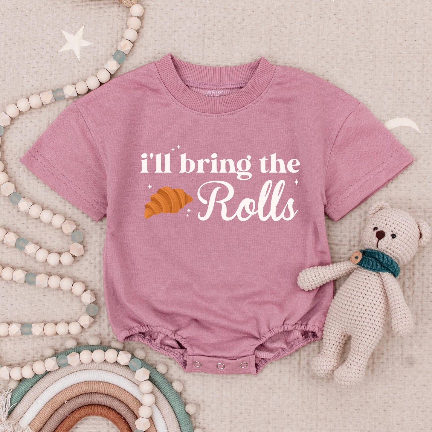 Pumpkin Pie & Rolls Thanksgiving Baby Romper Set: Funny Fall Bodysuit for Thicc Thighs Feast Outfits, Cute Holiday Baby Clothes, Gender Neutral 139