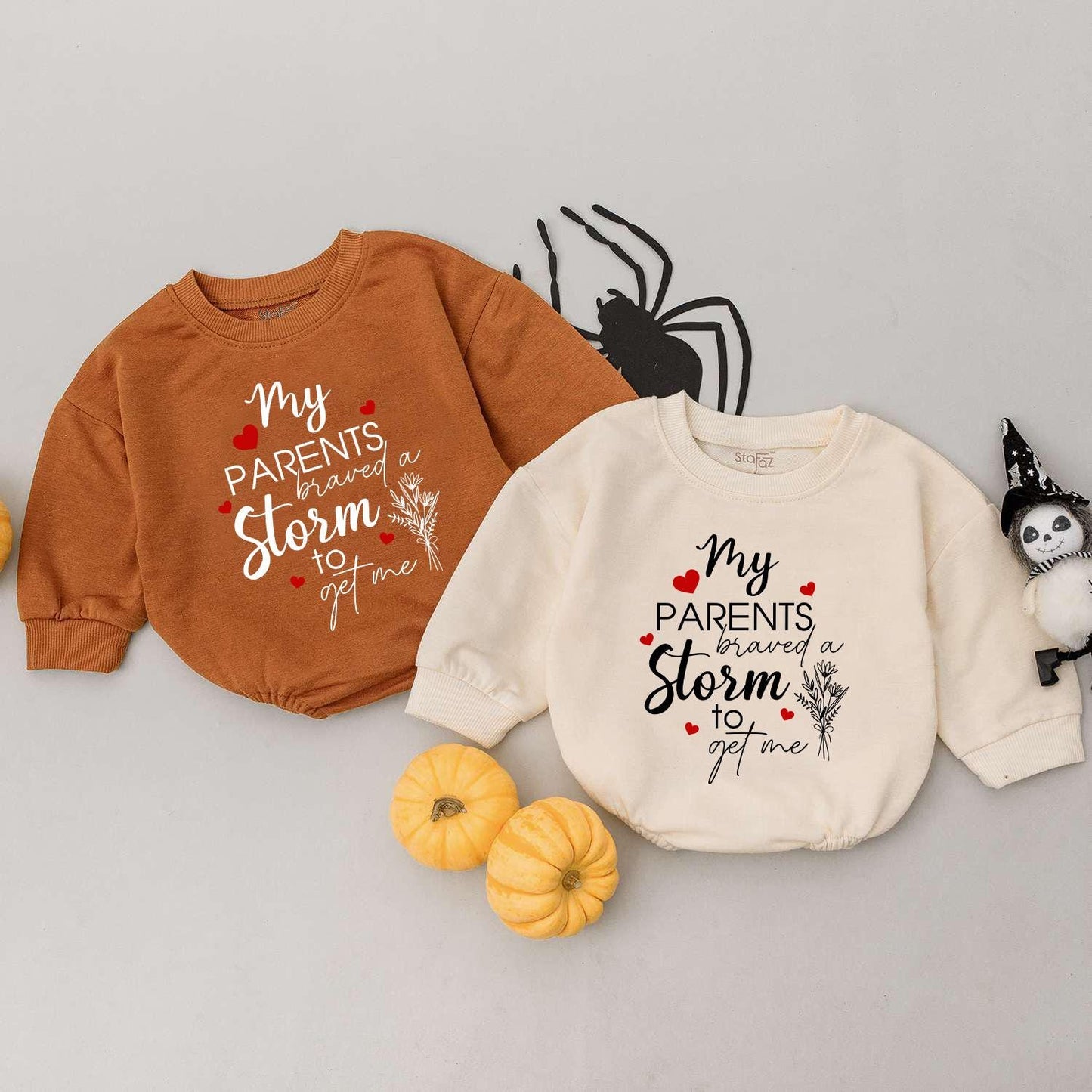 My Parents Braved a Storm Outfit, Rainbow Baby Bodysuit, IVF Gift, Floral Romper, Sentimental Newborn Gift Idea, Long Sleeve Baby Girl Boy Clothes