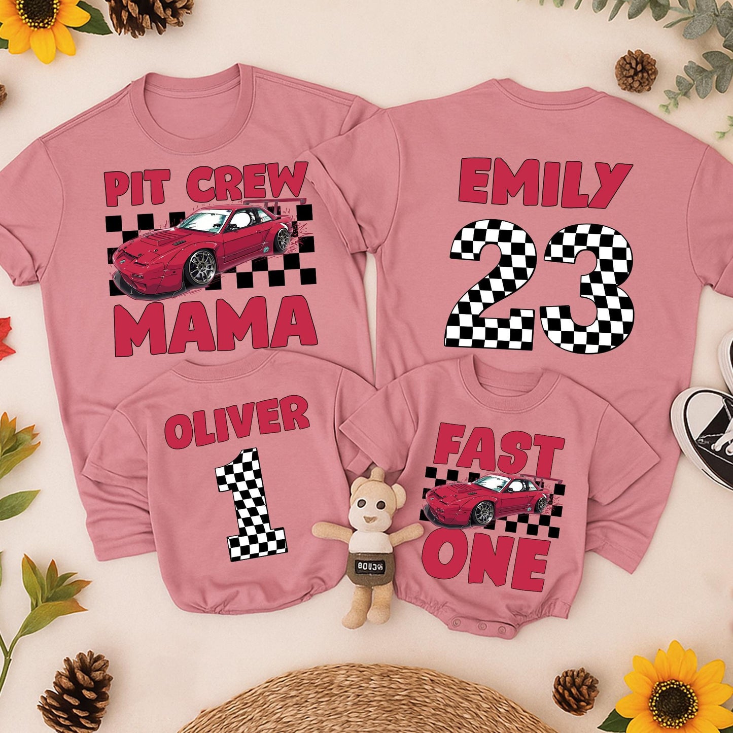 Fast One Birthday Shirt for Boys & Girls | Car Race Theme Tee First Birthday Party Outfit Red Black White Cotton Comfortable