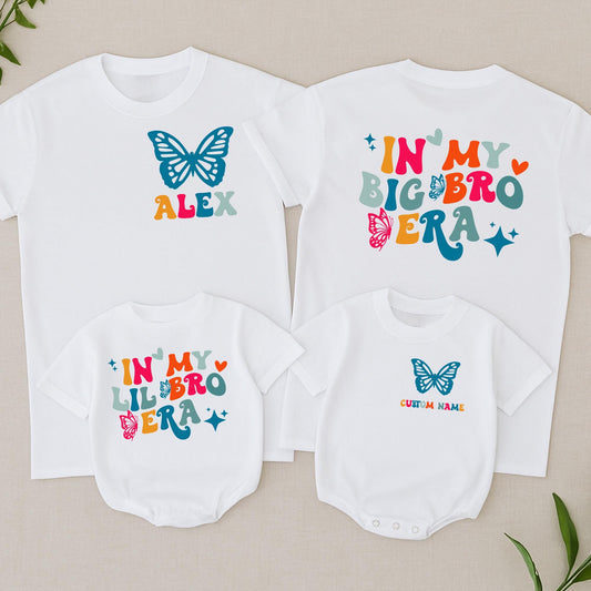 Big Little Bro Matching Shirts Retro Butterfly In My Big Bro Era Toddler Tee Cute Lil Bro Kids Crew Neck Custom Sibling Style
