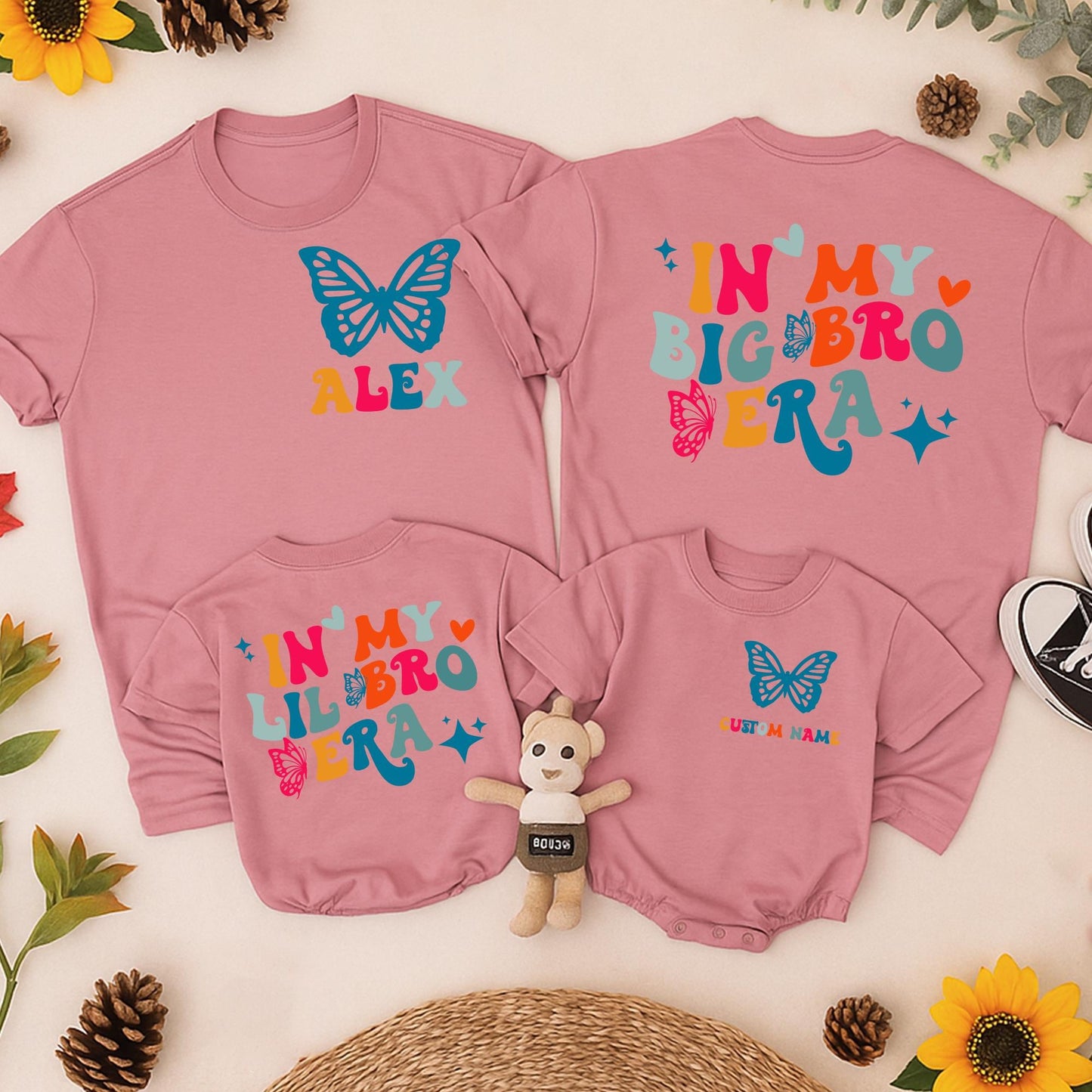 Big Little Bro Matching Shirts Retro Butterfly In My Big Bro Era Toddler Tee Cute Lil Bro Kids Crew Neck Custom Sibling Style