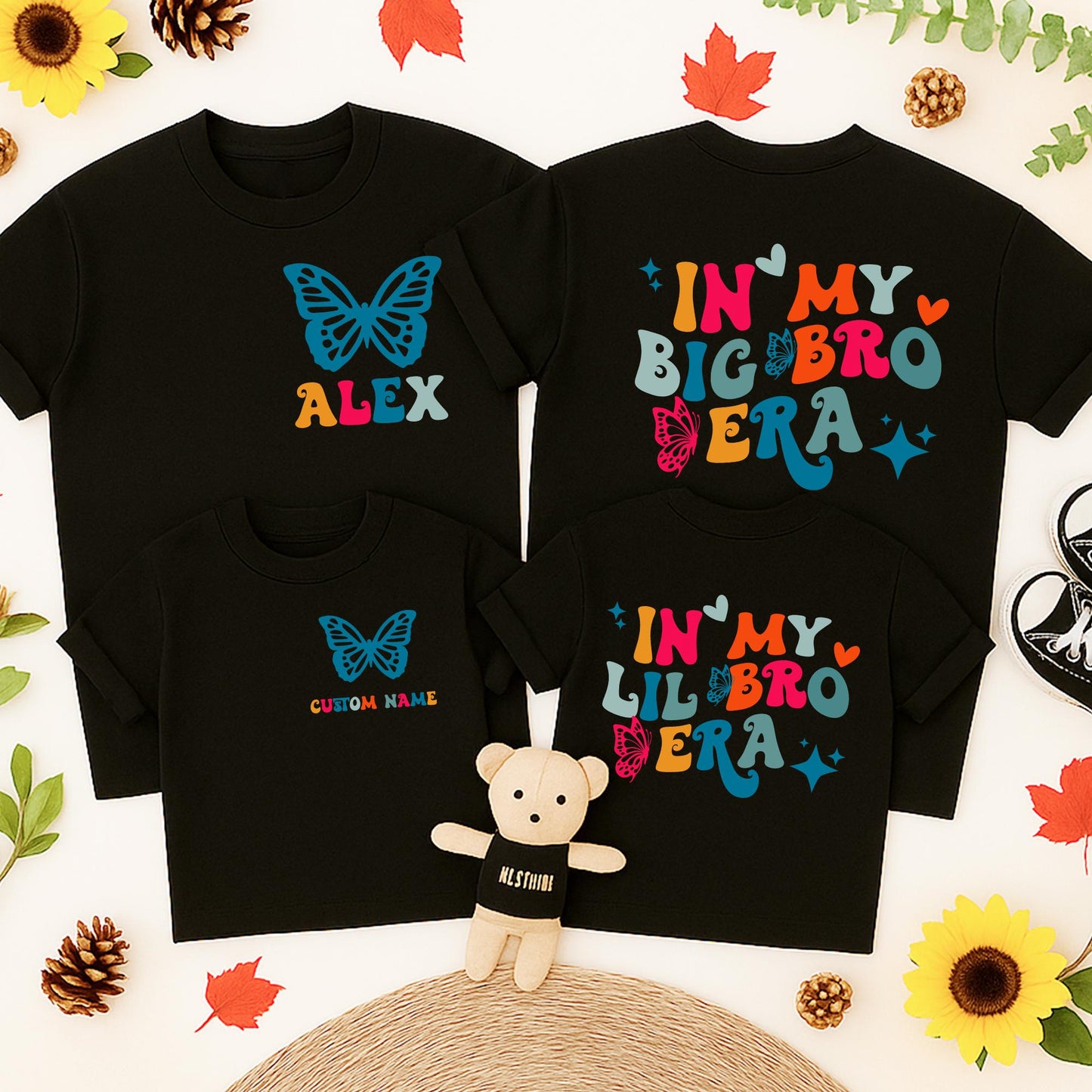 Big Little Bro Matching Shirts Retro Butterfly In My Big Bro Era Toddler Tee Cute Lil Bro Kids Crew Neck Custom Sibling Style