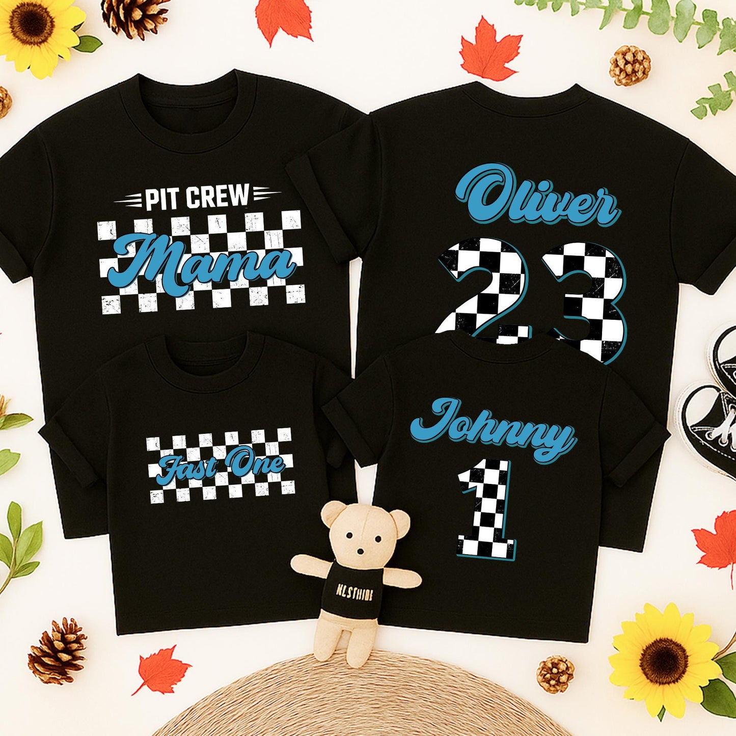 Fast One Pit Crew Birthday Boy Shirt, Race Car Theme Tee, First Birthday Family Party Outfit, Checkered Flag Fast 1 Racing Tee for Boys & Girls 139