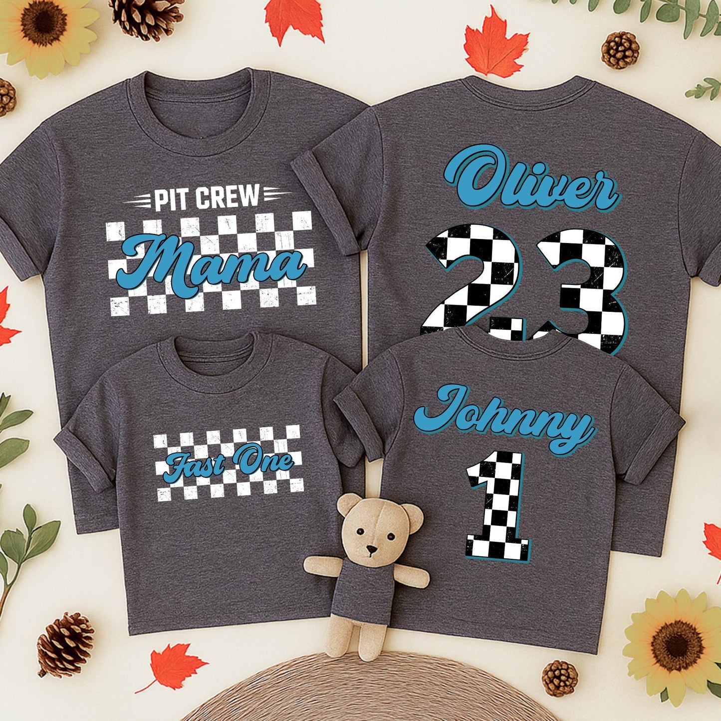 Fast One Pit Crew Birthday Boy Shirt, Race Car Theme Tee, First Birthday Family Party Outfit, Checkered Flag Fast 1 Racing Tee for Boys & Girls 139