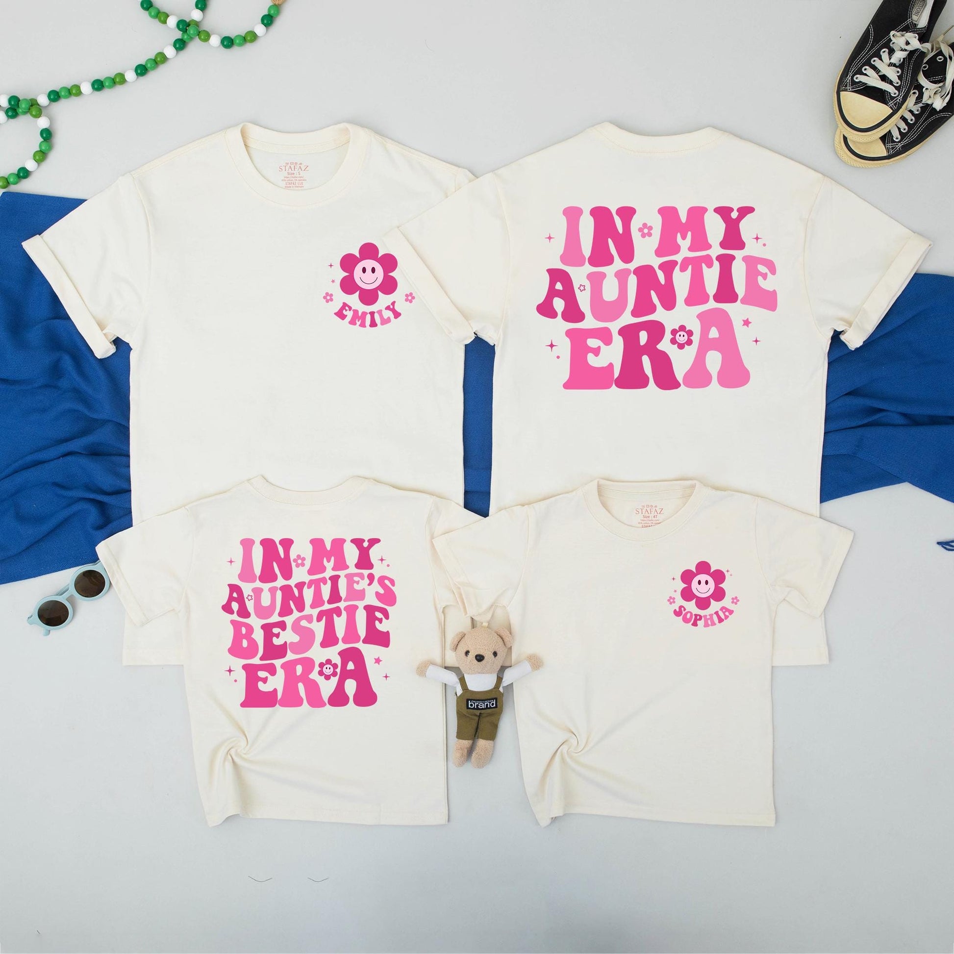 Auntie Era Matching Shirt Set: Fun Aunt & Auntie's Bestie Retro Tees with Pink Graphic, Baby Announcement, Aunt Gift from Niece - So Comfy! (139)