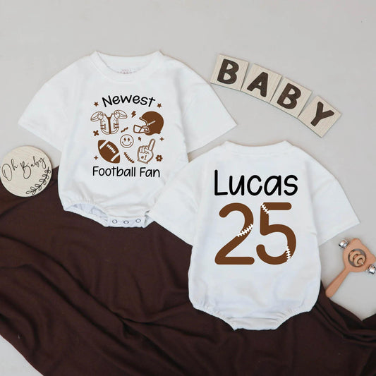 Newest Football Fan Baby Romper Brown Sports Design Lucas 25 Birthday Outfit Toddler Infant Football Gift