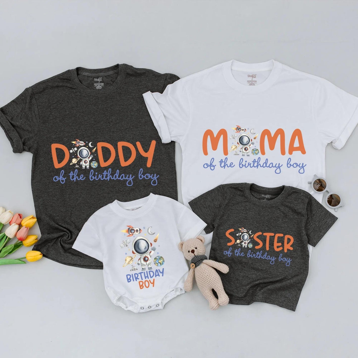 Space Birthday Boy Daddy Mama Sister Family Matching Astronaut Rocket Outer Space Theme Shirts 1st Trip Around the Sun