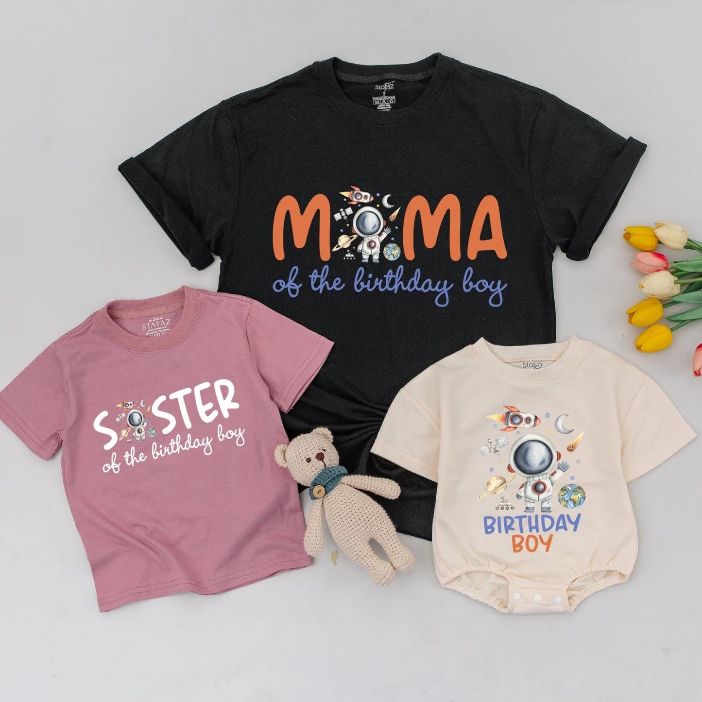 Space Birthday Boy Daddy Mama Sister Family Matching Astronaut Rocket Outer Space Theme Shirts 1st Trip Around the Sun