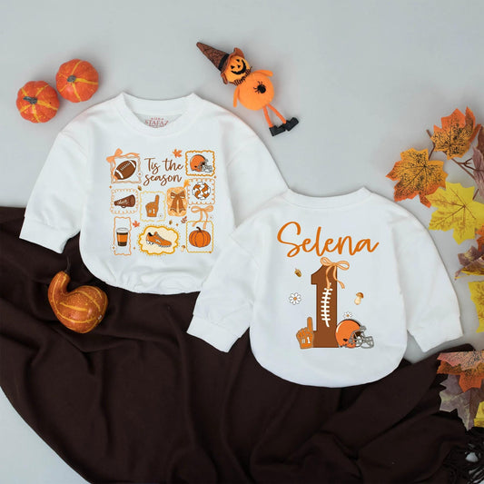 Custom Selena Fall Football Baby Romper Tis The Season Outfit Personalized Autumn Bodysuit Game Day Baby Clothes
