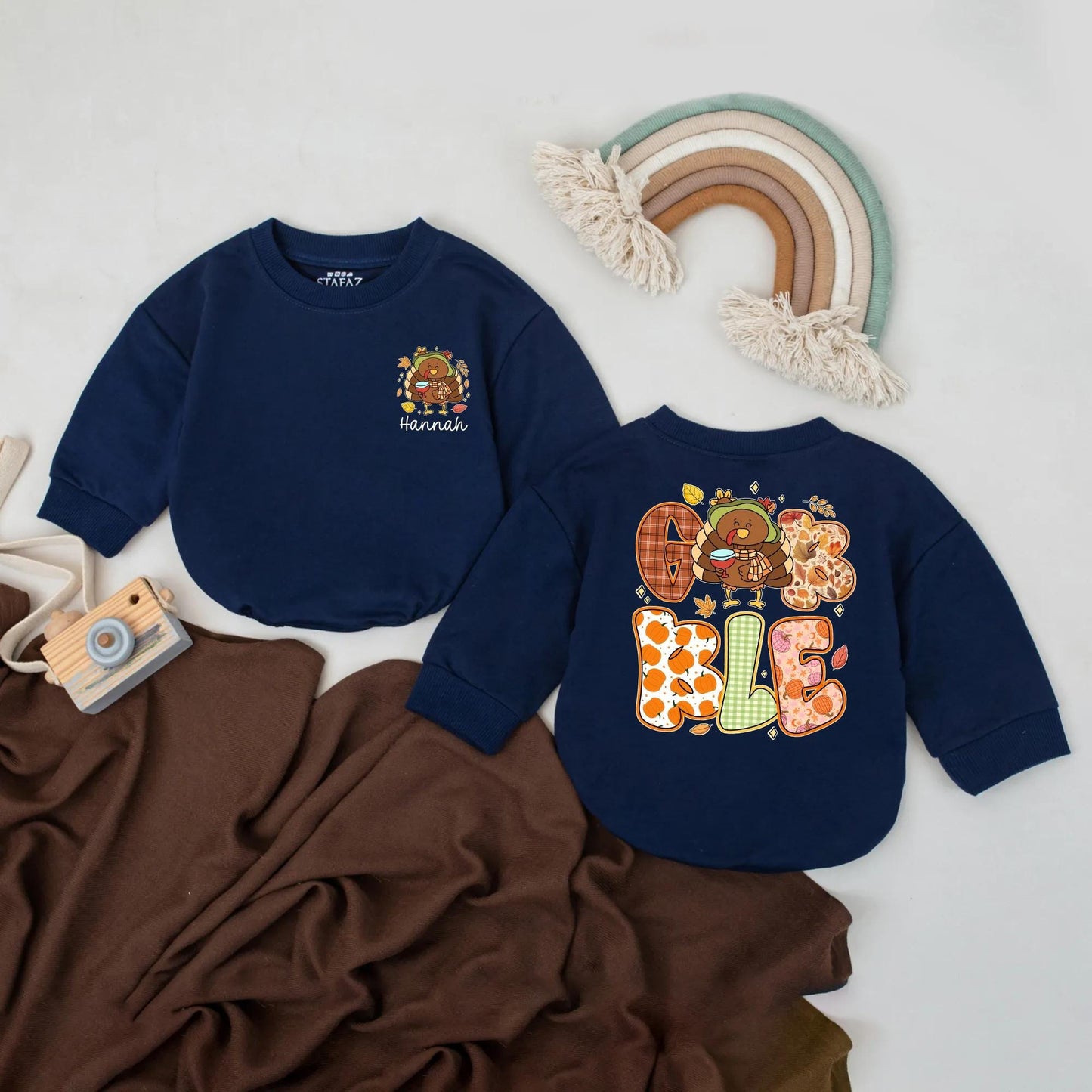 Personalized Gobble Baby Romper First Thanksgiving Outfit Custom Name Fall Bodysuit Little Turkey Clothes Girl Boy Festive