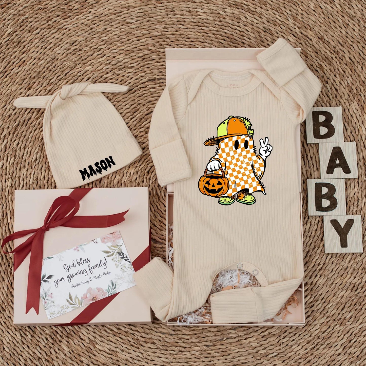 Retro Ghost Baby Boy Bodysuit Personalized Halloween Outfit Cute Pumpkin Boo Clothes Newborn Gift Spooky Season