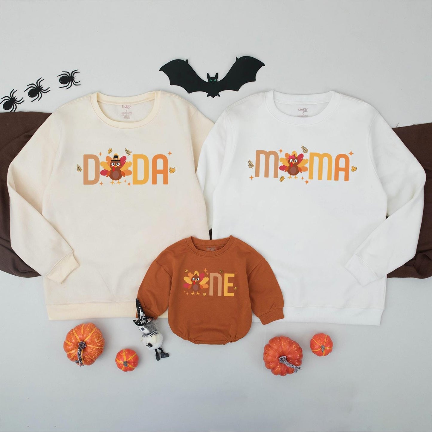 Dada Mama Sister One Turkey Family Thanksgiving Sweatshirts Cute Baby's First Birthday Outfit Festive Fall Colors