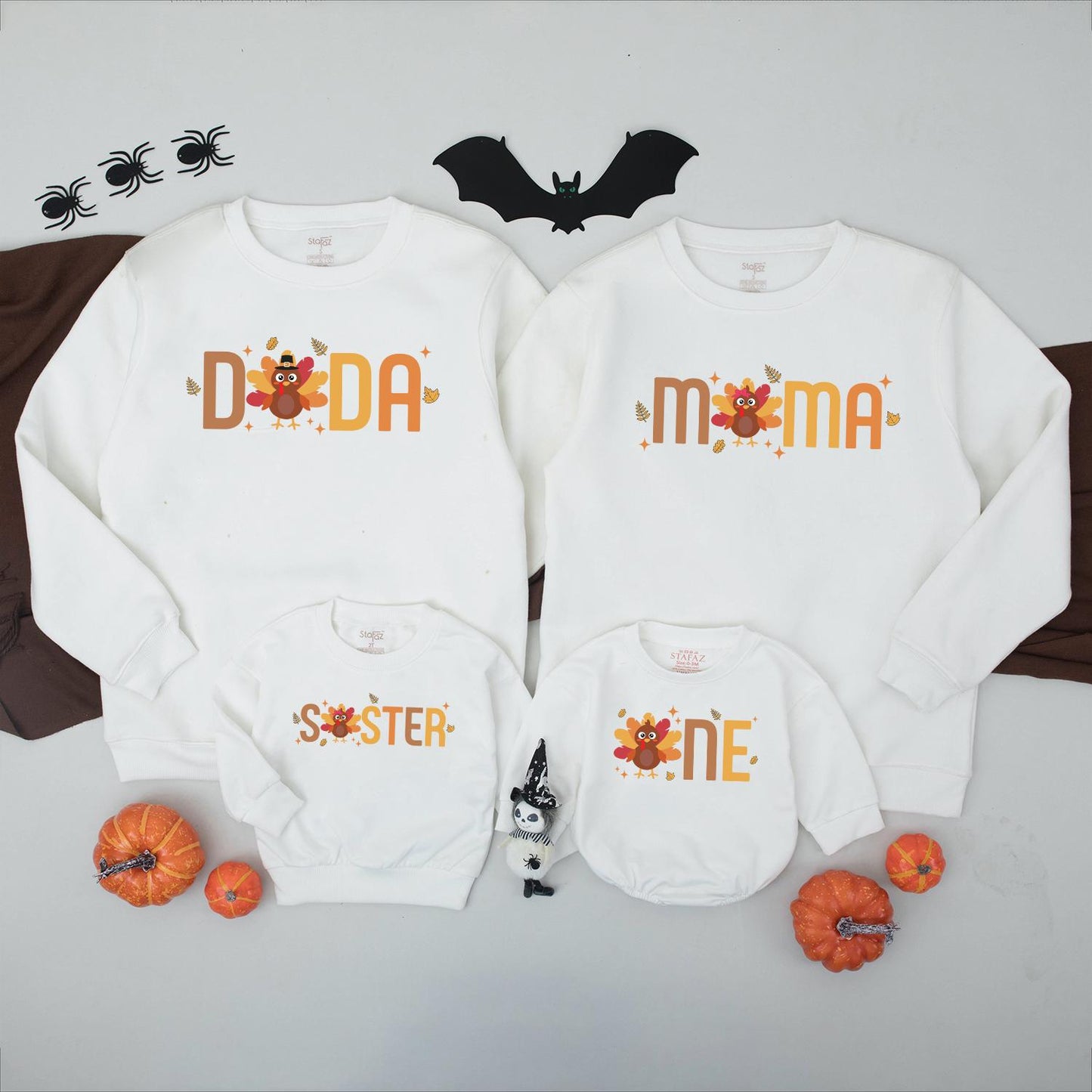 Dada Mama Sister One Turkey Family Thanksgiving Sweatshirts Cute Baby's First Birthday Outfit Festive Fall Colors