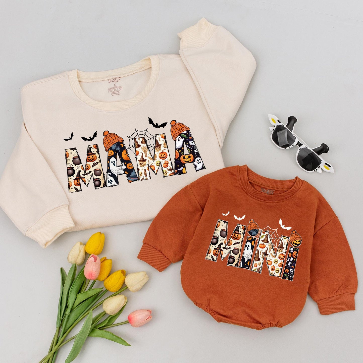 Halloween Mama and Mini Matching Shirts: Pumpkin, Bat & Ghost Design, Thanksgiving Mommy and Me Outfits, Festive Fall Family Apparel, Gift Set