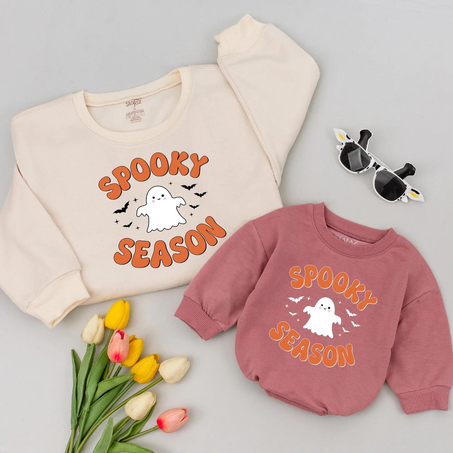 Cute Ghost Spooky Season Shirt Mommy Baby Matching Retro Orange Halloween Fall Toddler Infant First Spooky Season Outfit