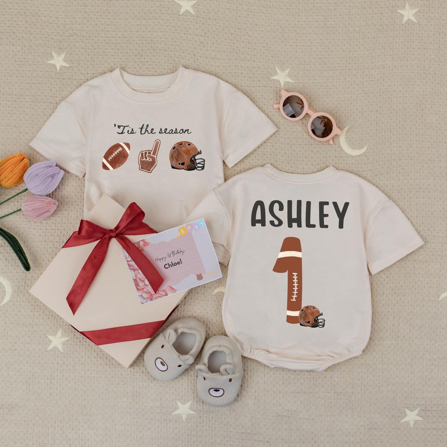 Custom Name and Number Tis the Season Football Baby Bubble Romper Retro Game Day Infant Sports Outfit Vintage Fall Touchdown Gift Idea