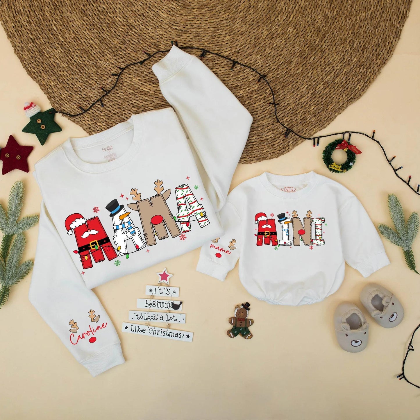 Matching Christmas Mama and Mini Sweatshirts, Festive Holiday Family Outfit, Custom Santa/Snowman Designs, Cozy Gift Idea
