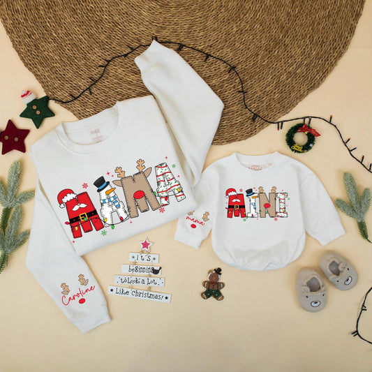 Matching Christmas Mama and Mini Sweatshirts, Festive Holiday Family Outfit, Custom Santa/Snowman Designs, Cozy Gift Idea