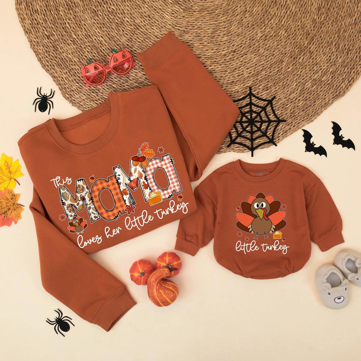 Matching Thanksgiving Family Shirts: This Mama Loves Her Little Turkey Fall Outfit Mom & Baby Gift, Turkey Graphic
