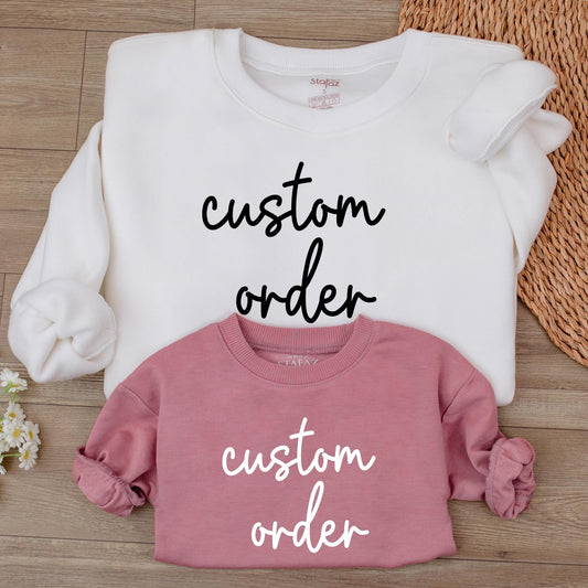 Custom Order Matching Family Sweatshirts & Baby Bodysuits with flowing black cursive text for Birthday, Pregnancy Announcement, Baby Shower Gifts