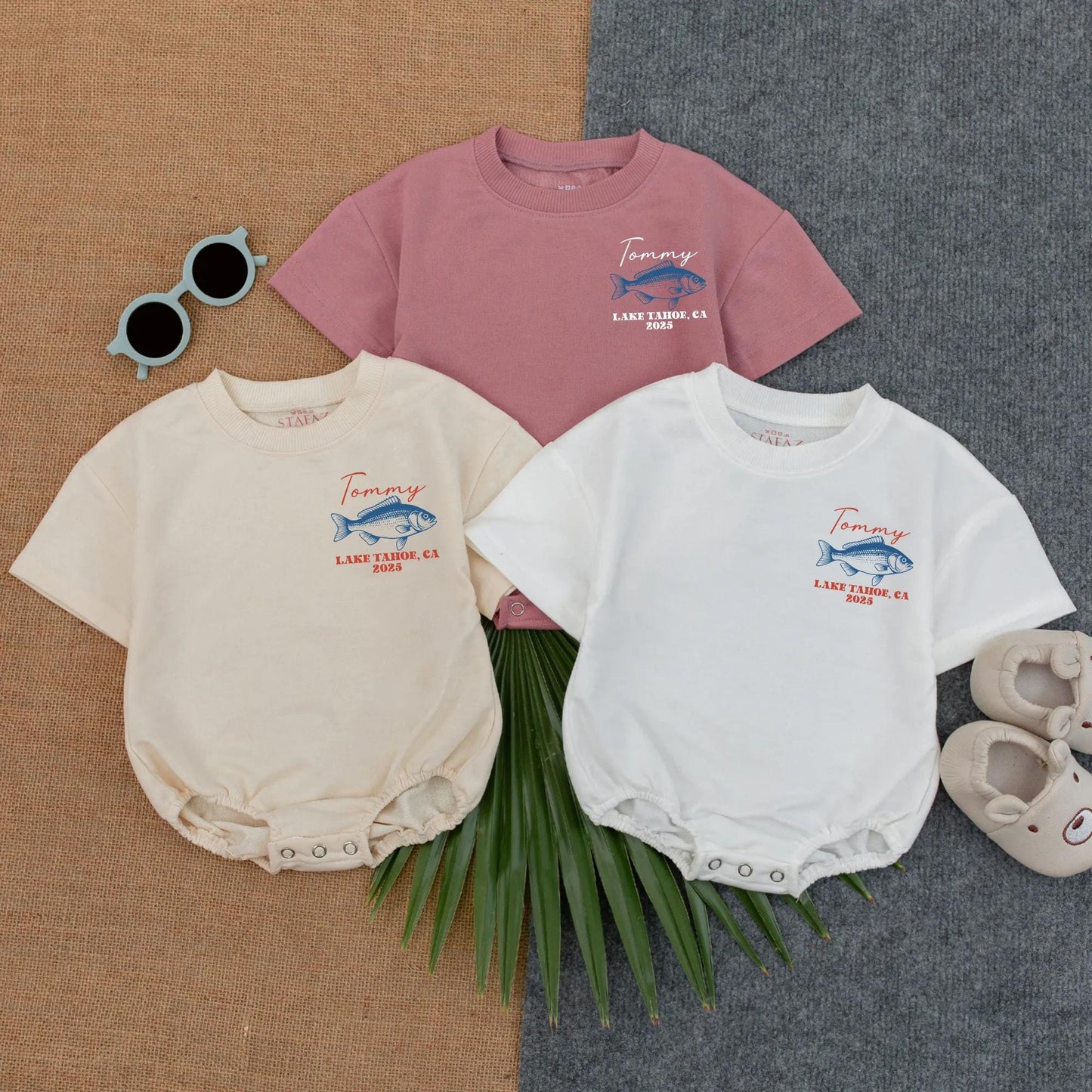 Personalized Lake Trip Baby Shirt Matching Family 2025 Lake Tahoe Vintage Blue Fish Retro Summer Camp Crew Outfits Comfortable Cotton