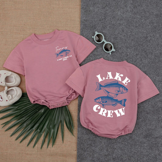 Personalized Lake Trip Baby Shirt Matching Family 2025 Lake Tahoe Vintage Blue Fish Retro Summer Camp Crew Outfits Comfortable Cotton