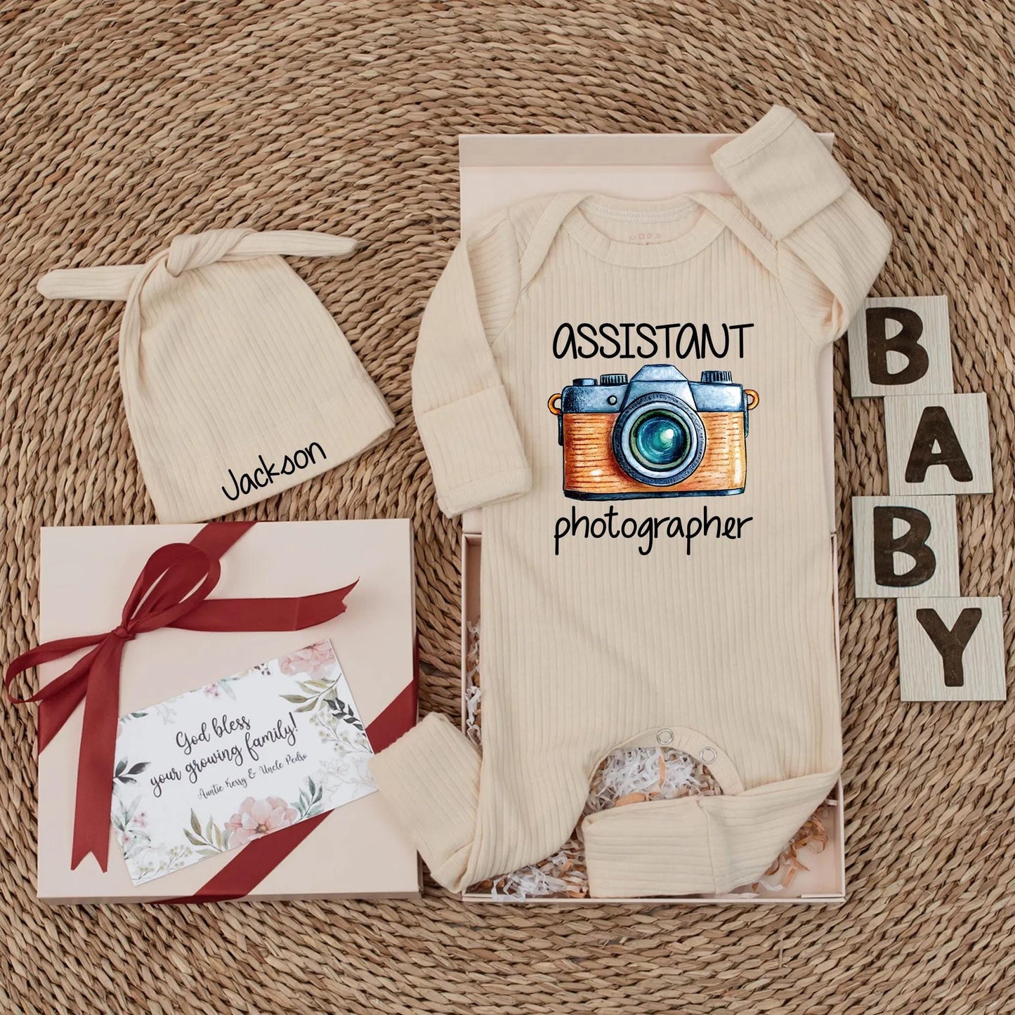 Future Photographer Baby Bodysuit Retro Camera Outfit, Cute Assistant Newborn Clothes, Unique Gift for Photographer Parents, Blue Orange Silver 138 Chars
