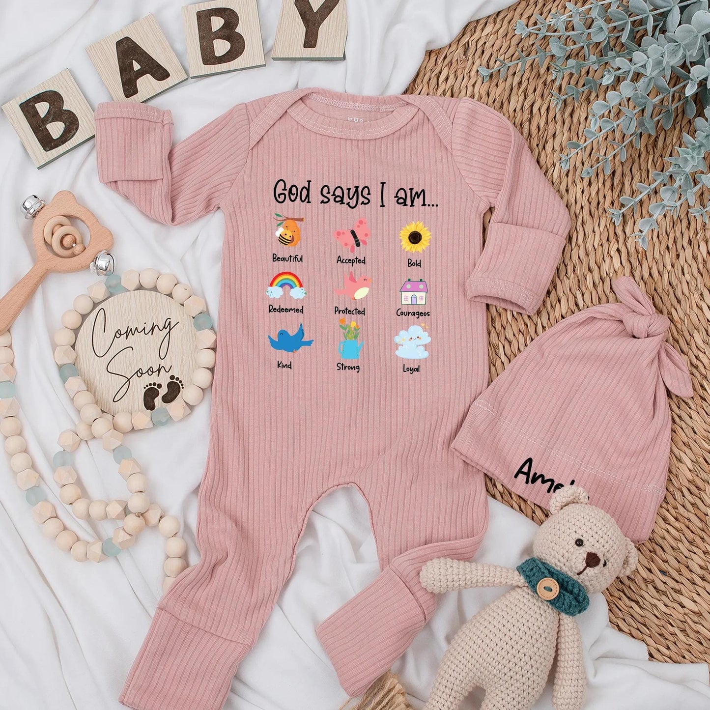 God Says I Am Baby Bodysuit, Cute Christian Baby Girl Outfit, Religious Baby Shower Gift, Newborn Announcement, Cheerful Colors