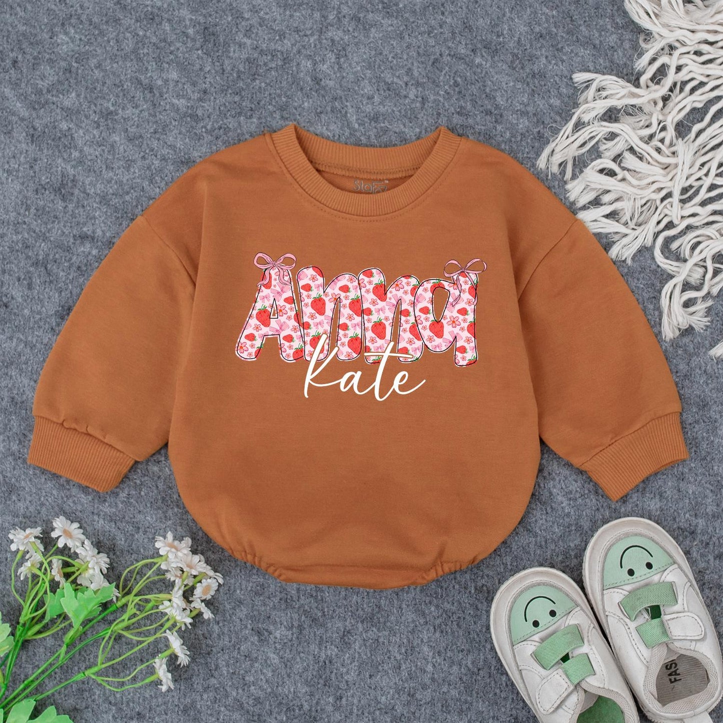 Custom Aunt Kate Strawberry Floral Baby Bodysuit Outfit Personalized Auntie Gift Baby Shower Present Matching Family Shirt