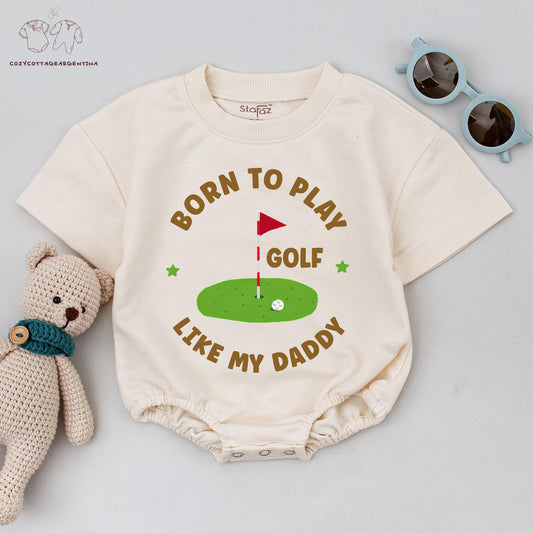 Born to Play Golf Like My Daddy Baby Romper Cute Golf Green Flag Outfit First Birthday Gift for Baby Boy Daddy's Future Golfing Buddy