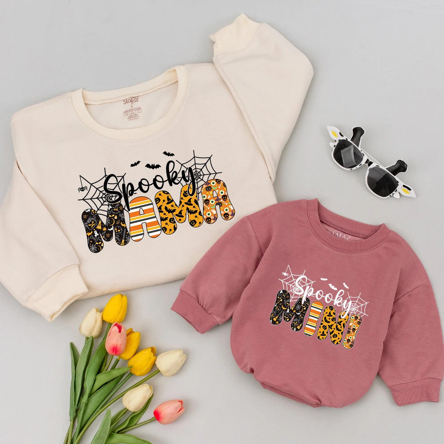 Matching Spooky Mama Halloween Sweatshirts: Cute Family Sweaters for Mom, Dad & Kids! Playful Halloween Patterns, Matching Family Outfits, Spooky Season