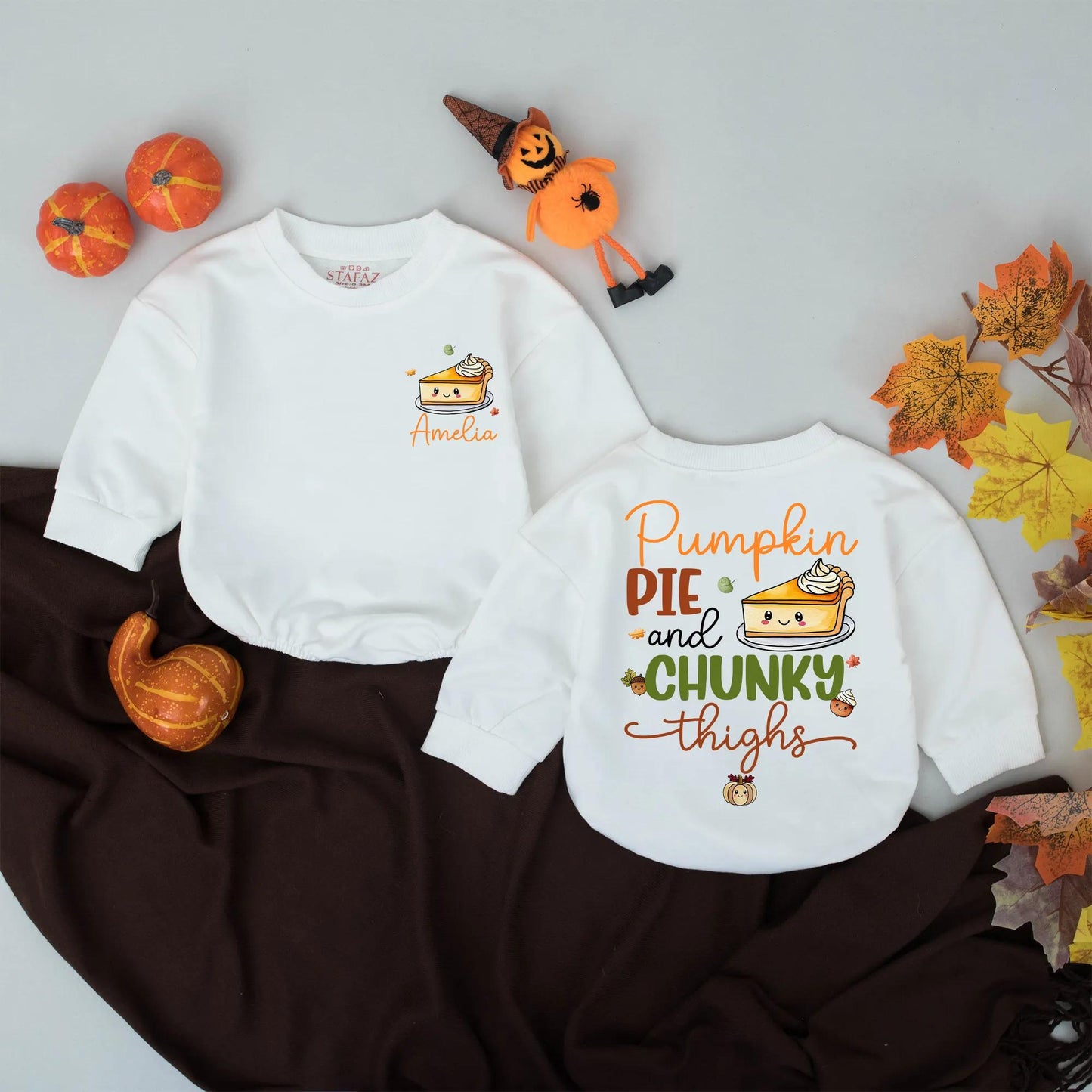 Custom Name Pumpkin Pie & Chunky Thighs Baby Romper Fall Toddler Girl Bodysuit, First Thanksgiving Outfit, Personalized Baby Clothes, Autumn Gift