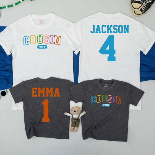 Matching Cousin Crew Shirts, Custom Family Vacation Tees, Kids Name & Age Shirts, Cousin Trip Gift, Colorful Design Cotton