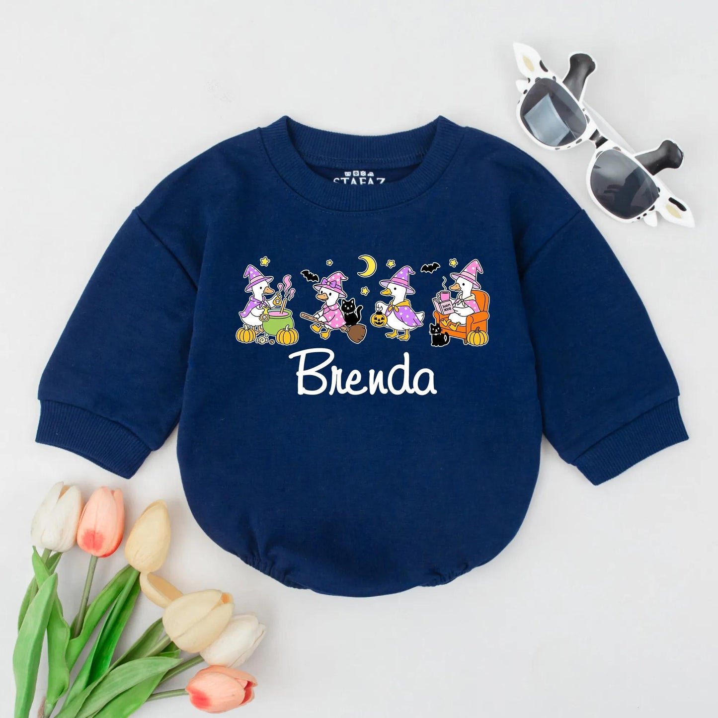 Custom Halloween Goose Romper Brenda Retro Witchy Baby Outfit Spooky Cute Fall Baby Gift