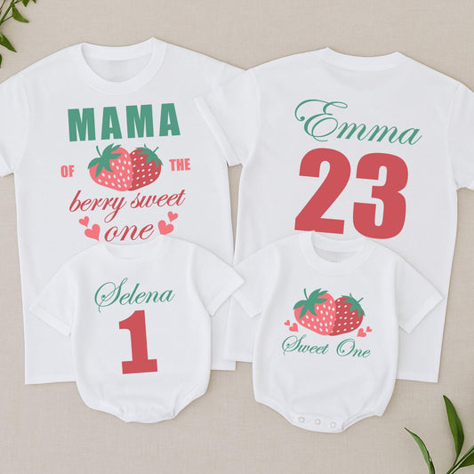 Berry Sweet One Family Birthday Shirts Mama of the Berry Sweet One Matching Outfits Teal Pink Strawberry 1st Birthday Celebration