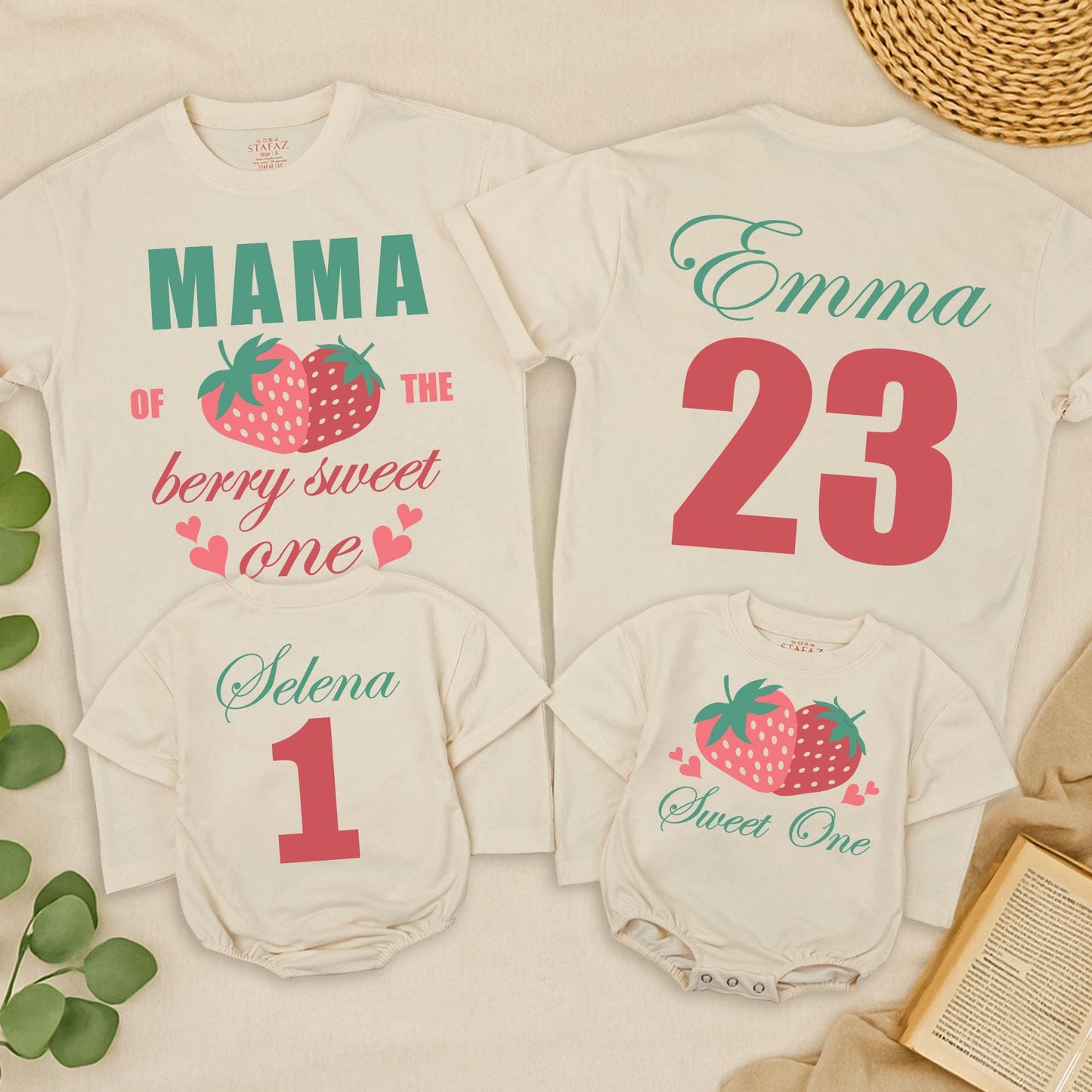 Berry Sweet One Family Birthday Shirts Mama of the Berry Sweet One Matching Outfits Teal Pink Strawberry 1st Birthday Celebration