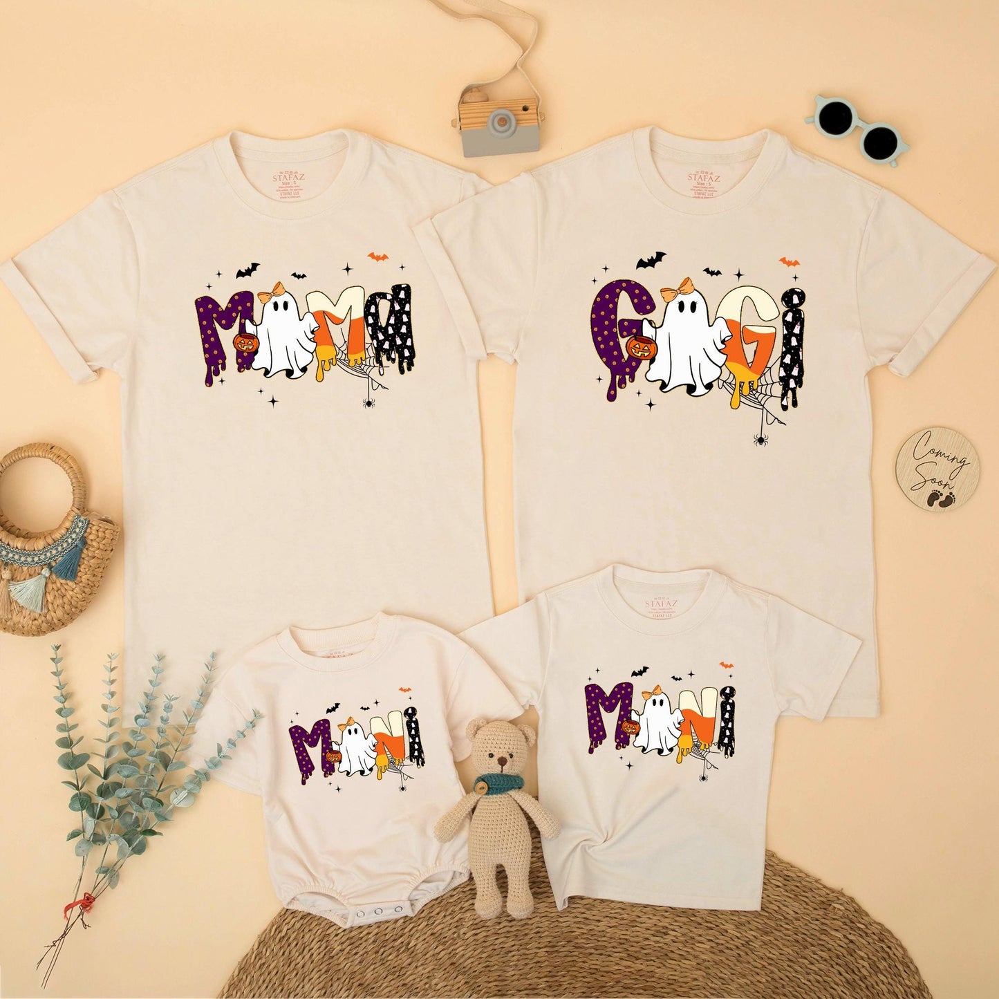 Spooky Mama and Mini Matching Halloween Shirts, Gooey Polka Dot Letters & Ghost, Mommy and Me Outfits, Cute Festive Family Spooky Season Outfit Gift (139 chars)