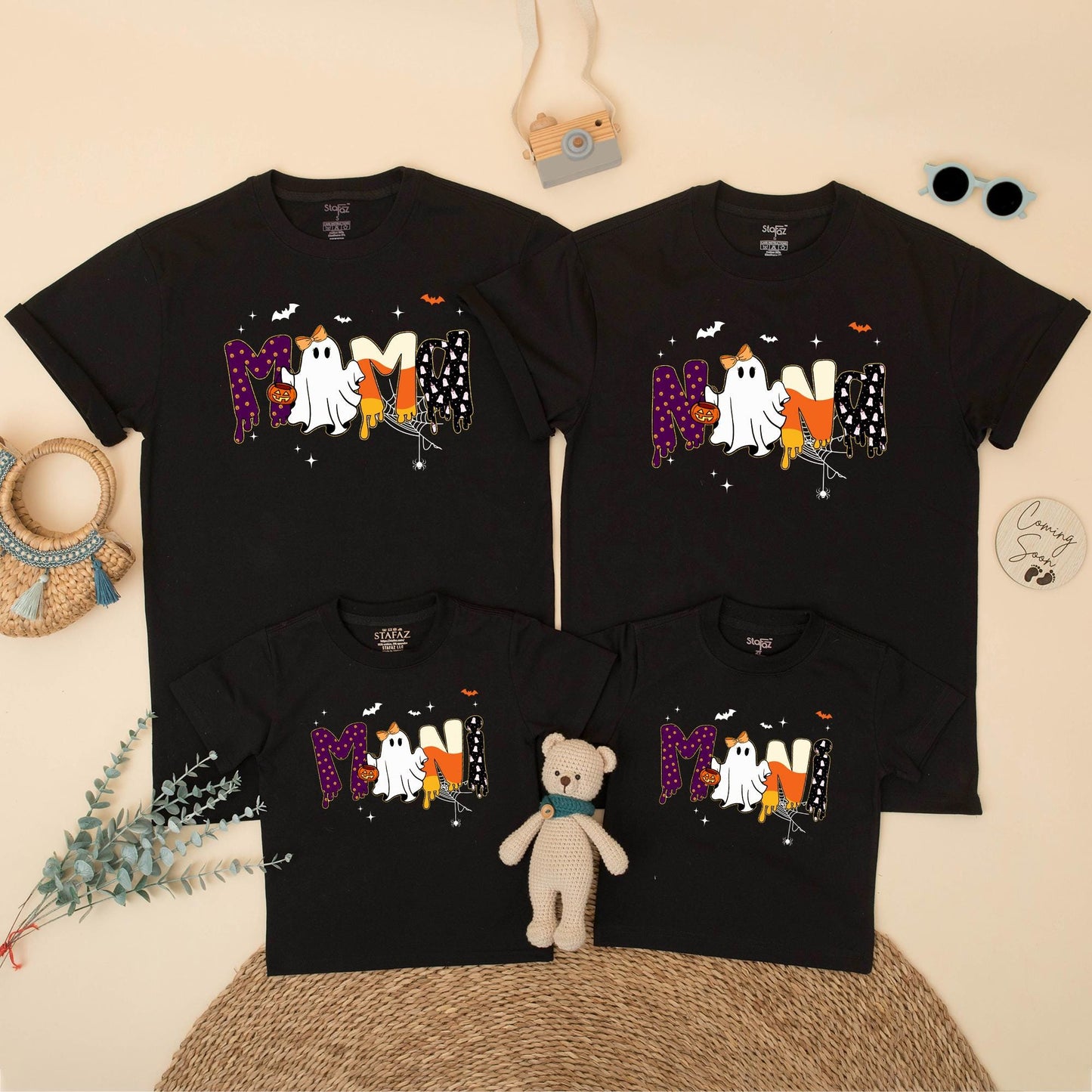 Spooky Mama and Mini Matching Halloween Shirts, Gooey Polka Dot Letters & Ghost, Mommy and Me Outfits, Cute Festive Family Spooky Season Outfit Gift (139 chars)