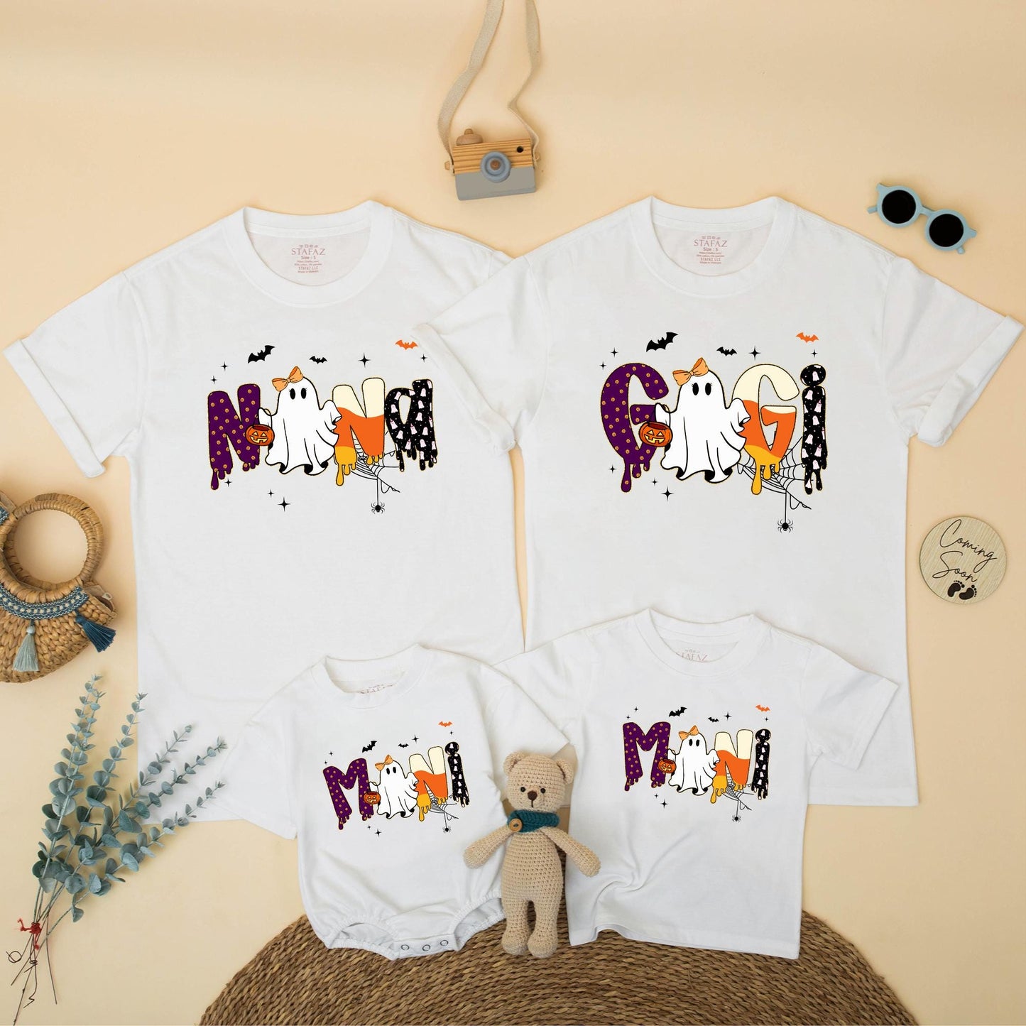 Spooky Mama and Mini Matching Halloween Shirts, Gooey Polka Dot Letters & Ghost, Mommy and Me Outfits, Cute Festive Family Spooky Season Outfit Gift (139 chars)