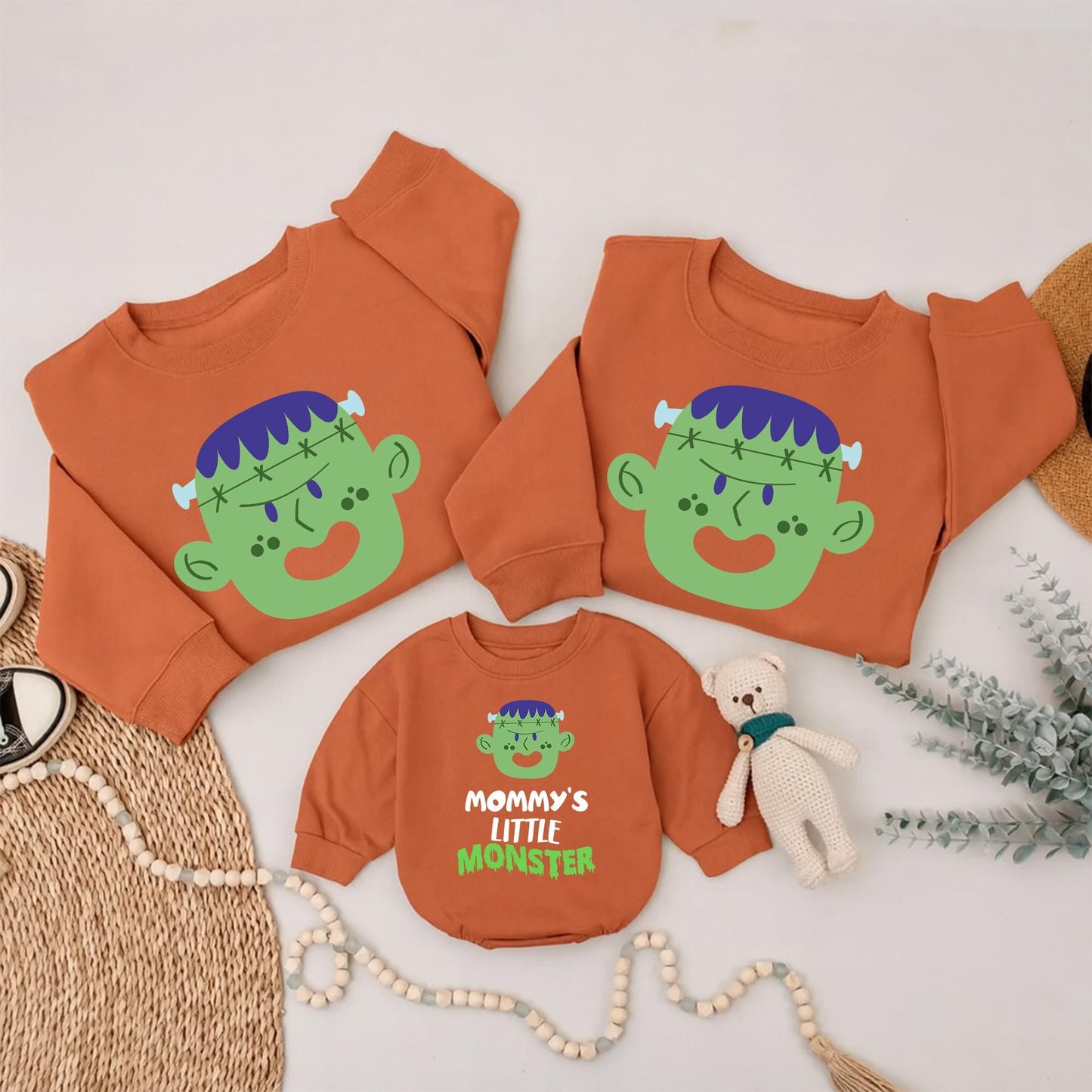 Mommy's Little Monster Halloween Baby Romper Cute Green Blue Frankenstein Monster Head Star Stitch Graphics Infant Boy Outfit First Halloween Gift