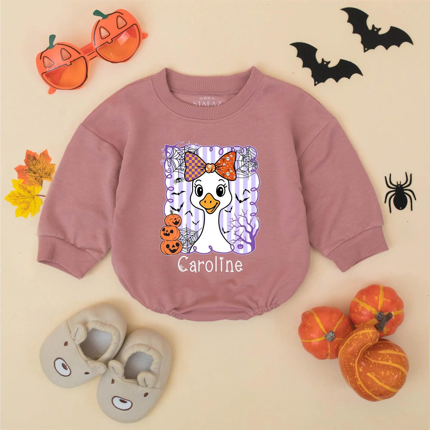 Personalized Halloween Goose Matching Sweatshirts for Siblings Cute Cartoon Pumpkin Spooky Sibling Outfit Custom Halloween Gift Idea