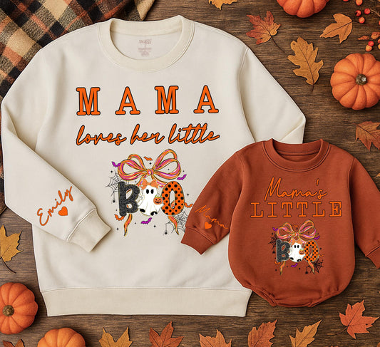 Mama loves her little Boo & Mama's Little Boo Matching Halloween Sweatshirts for Family Fun and Festive Fall Outfits