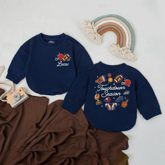 Personalized Lucas 1st Birthday Football Romper Touchdown Season Baby Boy Game Day Outfit Cartoon Helmet & Trophy Design Sport Celebration Clothes