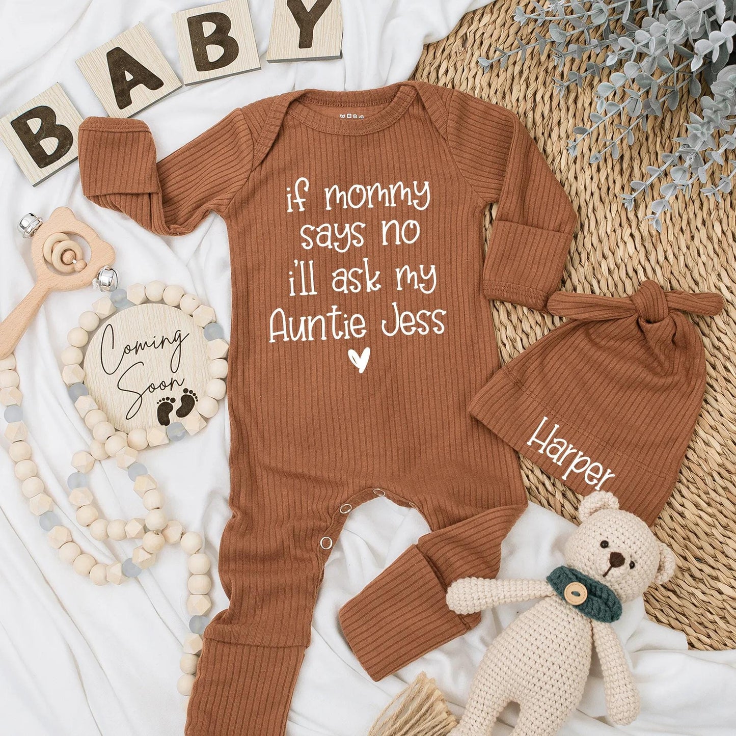 If Mommy Says No, Auntie Jess Baby Bodysuit, Funny Newborn Outfit, Baby Girl Gift, Auntie Baby Announcement, Comfy Cotton